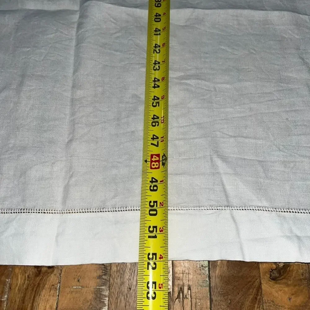 White Linen Tablecloth 49 x 52 in Delicate Cutwork & Hand-Done Drawnwork